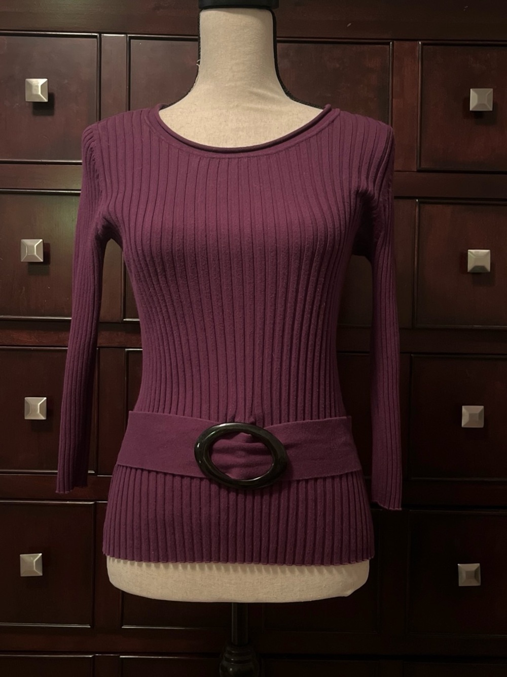 august silk Ribbed Long Sleeve Top in Plum